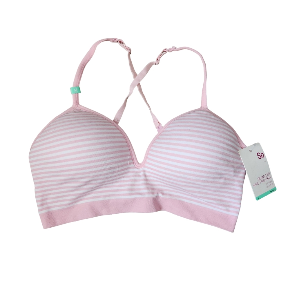 SO Striped White and Pink Wireless Padded Bralette